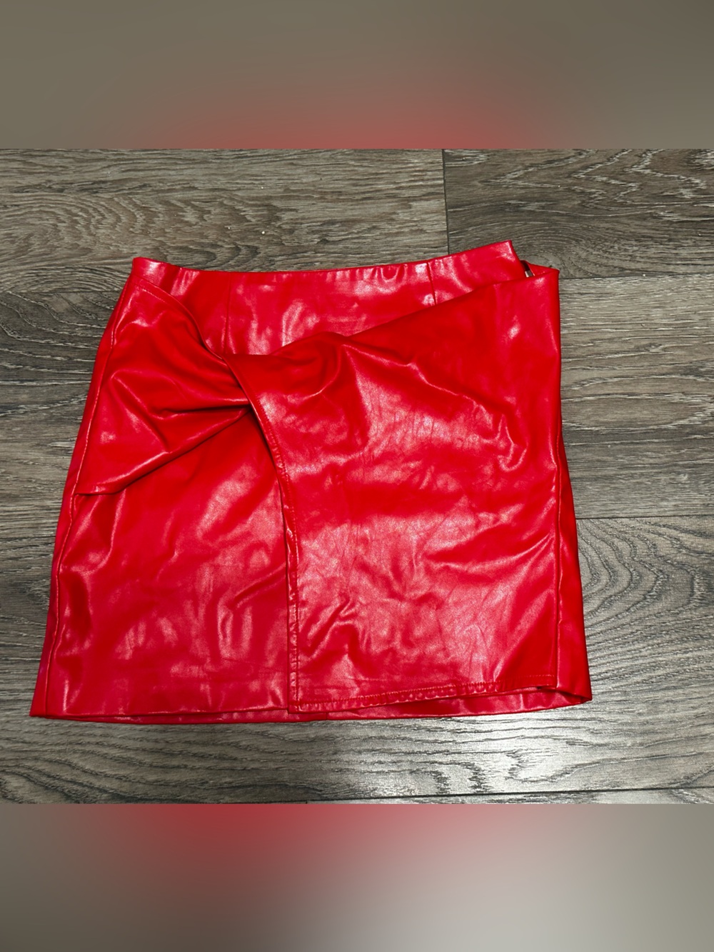 Red Faux Leather Twist-Detail Mini Skirt